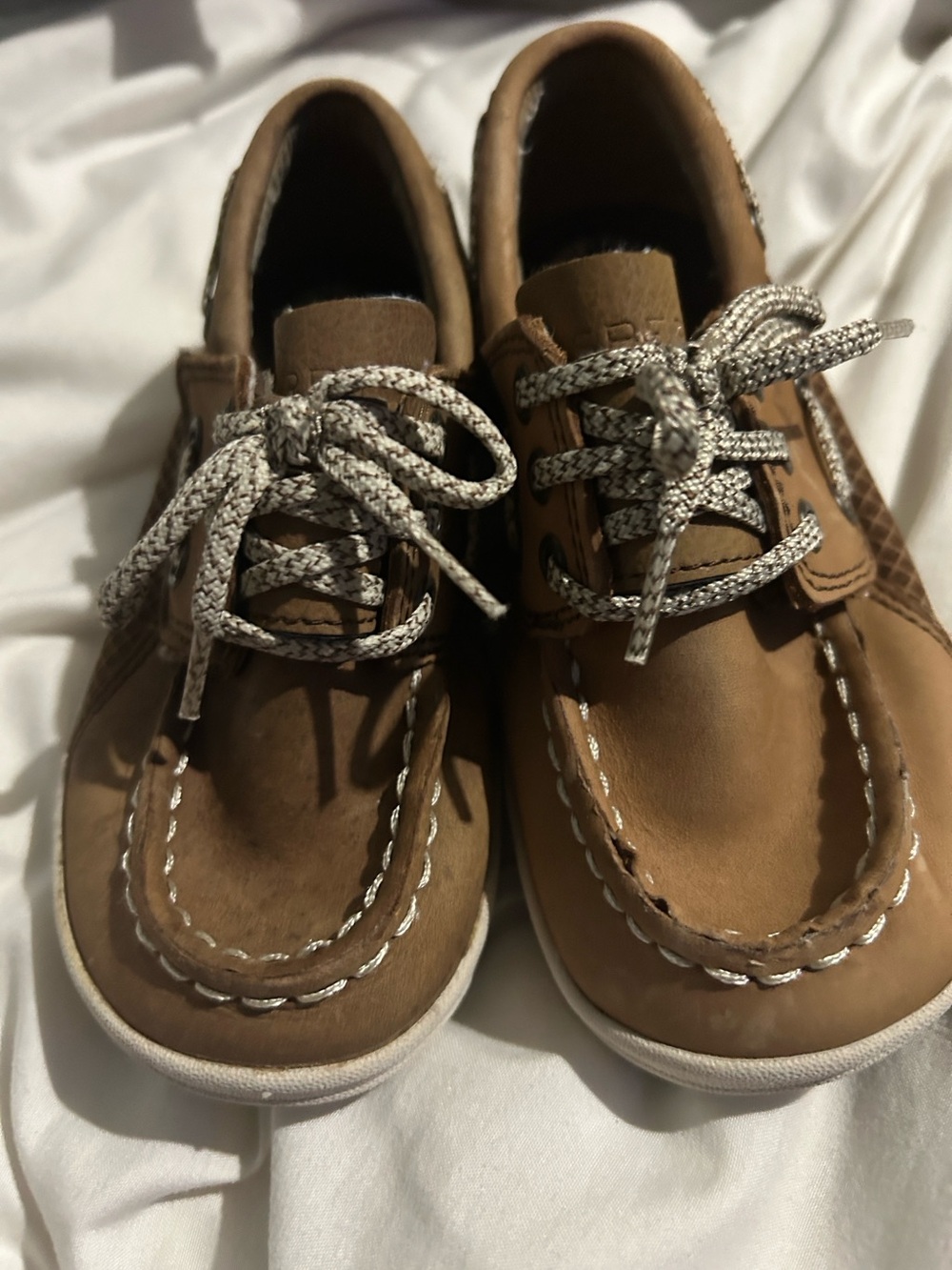 Sherry Kids Brown Boat Shoes with White Contrast Stitching